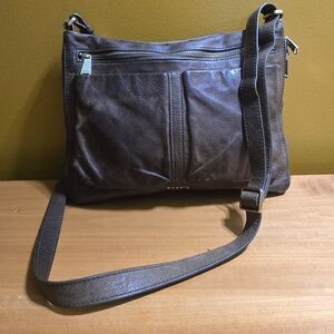 Fossil Piper Crossbody Expandable Bag Pebbled Leather Brown Olive